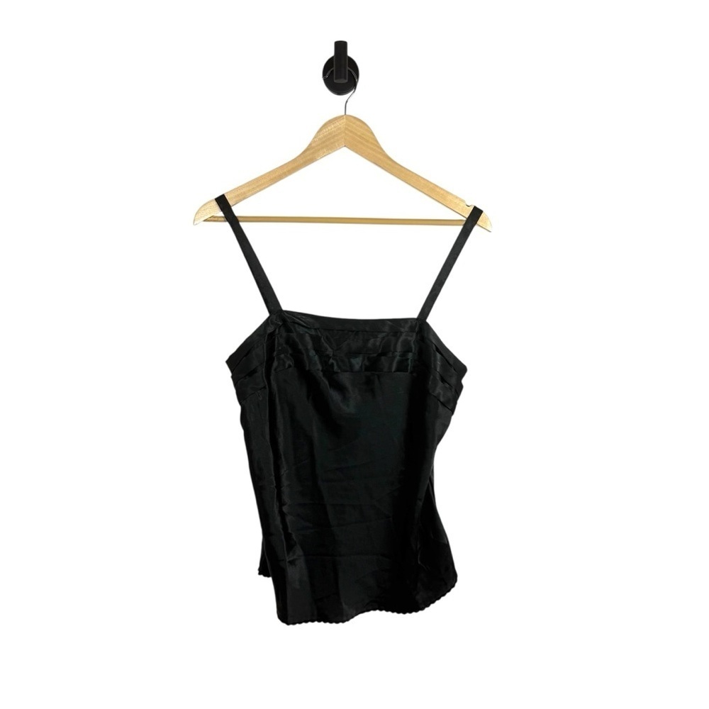 VINTAGE Women’s Satin Square Neck Ruffle Bust Camisole Blouse Black OS